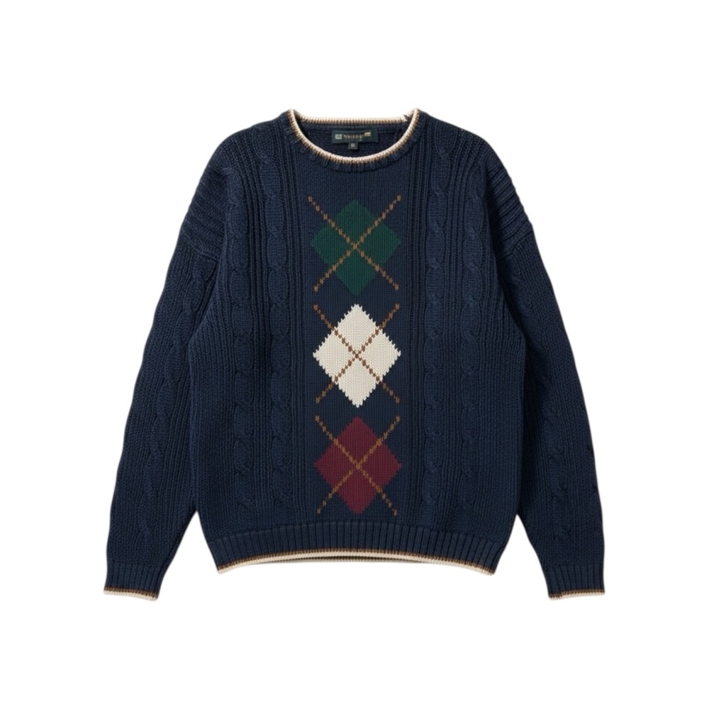 Vintage‎ Argyle Knit Sweater Men’s Large Blue Red White Green New River